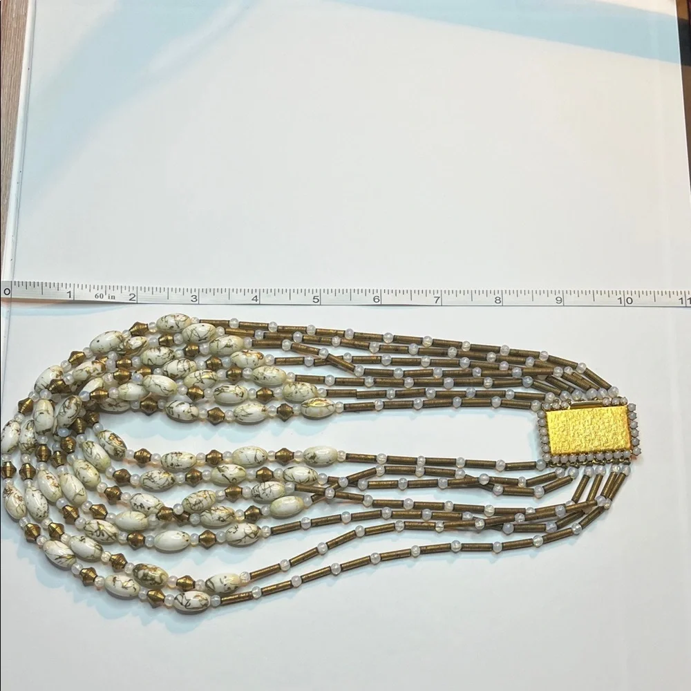Original By Robert Vintage Brass & Art Glass Beaded Multi Strand Necklace - Picture 9 of 10